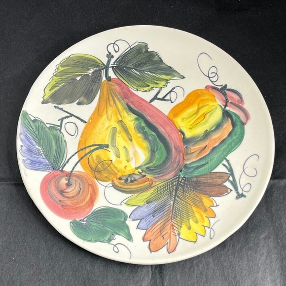 Multicolor Hand Painted Apple Pear Fruit Print Ceramic Plate - Made in Italy - Picture 2 of 4